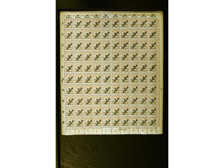 1923, Schlangenaufdruck 20 M.- 50 Mrd. M. im kpl. Bogensatz (100 Mio M. nur Bogenteile), teils minimale Randknitter, sonst ei