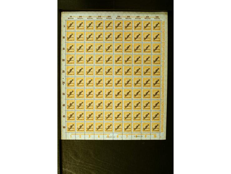1923, Schlangenaufdruck 20 M.- 50 Mrd. M. im kpl. Bogensatz (100 Mio M. nur Bogenteile), teils minimale Randknitter, sonst ei