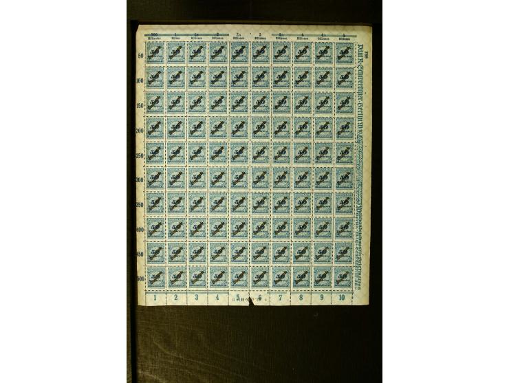 1923, Schlangenaufdruck 20 M.- 50 Mrd. M. im kpl. Bogensatz (100 Mio M. nur Bogenteile), teils minimale Randknitter, sonst ei