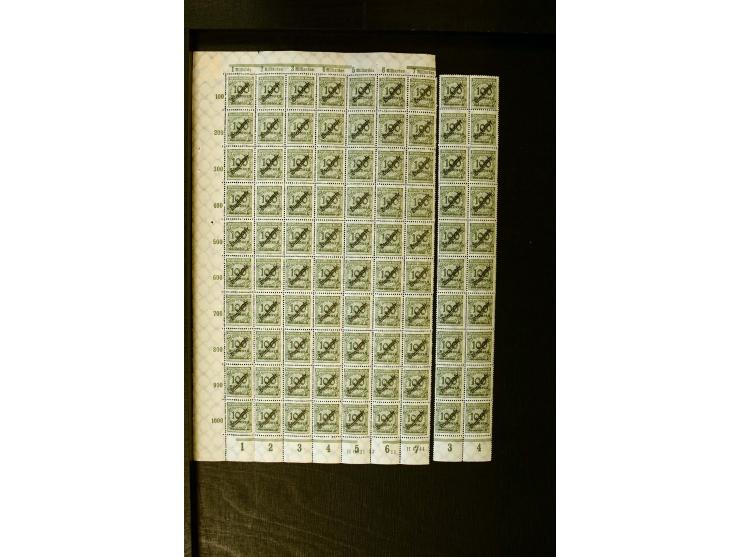 1923, Schlangenaufdruck 20 M.- 50 Mrd. M. im kpl. Bogensatz (100 Mio M. nur Bogenteile), teils minimale Randknitter, sonst ei