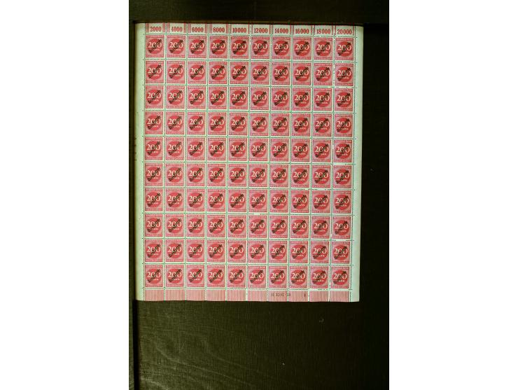 1923, Schlangenaufdruck 20 M.- 50 Mrd. M. im kpl. Bogensatz (100 Mio M. nur Bogenteile), teils minimale Randknitter, sonst ei