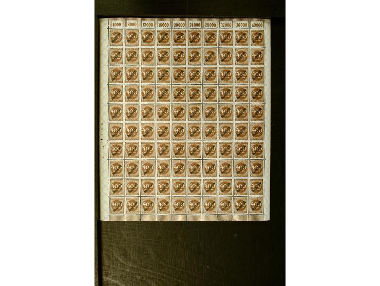 1923, Schlangenaufdruck 20 M.- 50 Mrd. M. im kpl. Bogensatz (100 Mio M. nur Bogenteile), teils minimale Randknitter, sonst ei