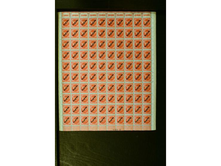 1923, Schlangenaufdruck 20 M.- 50 Mrd. M. im kpl. Bogensatz (100 Mio M. nur Bogenteile), teils minimale Randknitter, sonst ei