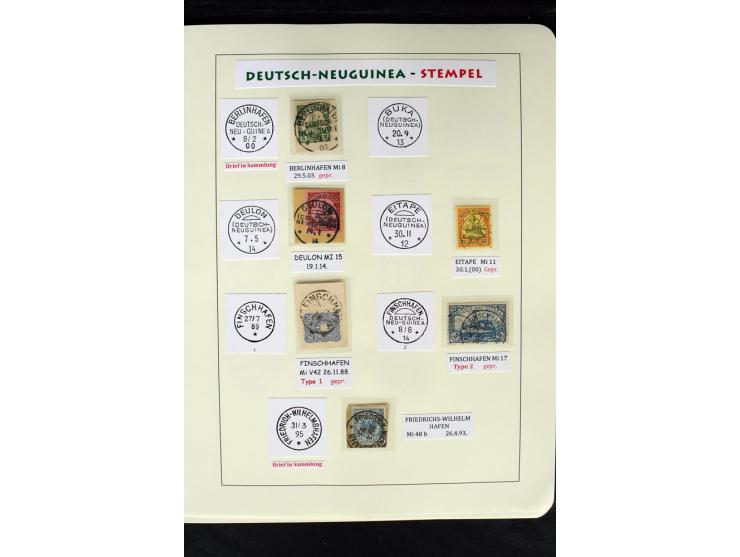 1888/1914, interessante Stempel-Sammlung mit 8 losen Marken, 14 Briefstücken und 8 Belegen, dabei u.a. Deulon auf Briefstück,