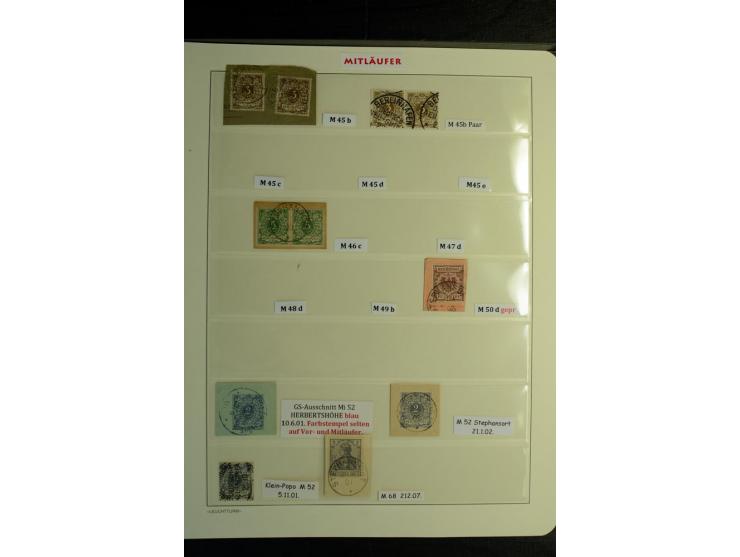 1893/1900, kleine Sammlung mit 16 Werten inkl. Mitläufer, meist auf Briefstücken, dabei 3 Paare, dazu 2 Werte D.Reich Mi.-Nr.