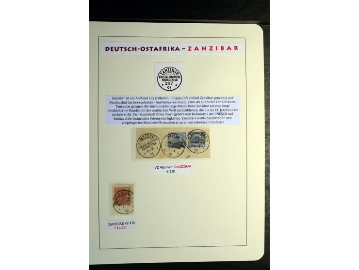 1890/1899, kleine Sammlung mit 22 Werten, dabei u.a. 4 Briefstücke Lamu (u.a. Mi.-Nr. VL 42 c) und GAA 10 Pfg. vom 3.3.91, Za