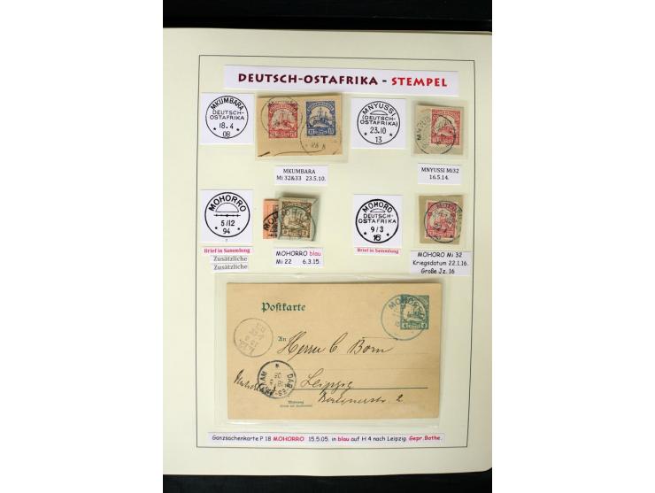 1891/1914, Stempelsammlung von Amani bis Wuguri inkl. Bahn- und Schiffstpost auf ca. 40 losen Marken, 120 Briefstücken und üb