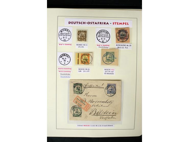 1891/1914, Stempelsammlung von Amani bis Wuguri inkl. Bahn- und Schiffstpost auf ca. 40 losen Marken, 120 Briefstücken und üb