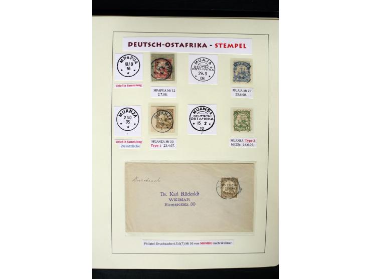 1891/1914, Stempelsammlung von Amani bis Wuguri inkl. Bahn- und Schiffstpost auf ca. 40 losen Marken, 120 Briefstücken und üb