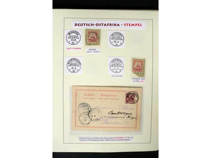 1891/1914, Stempelsammlung von Amani bis Wuguri inkl. Bahn- und Schiffstpost auf ca. 40 losen Marken, 120 Briefstücken und üb