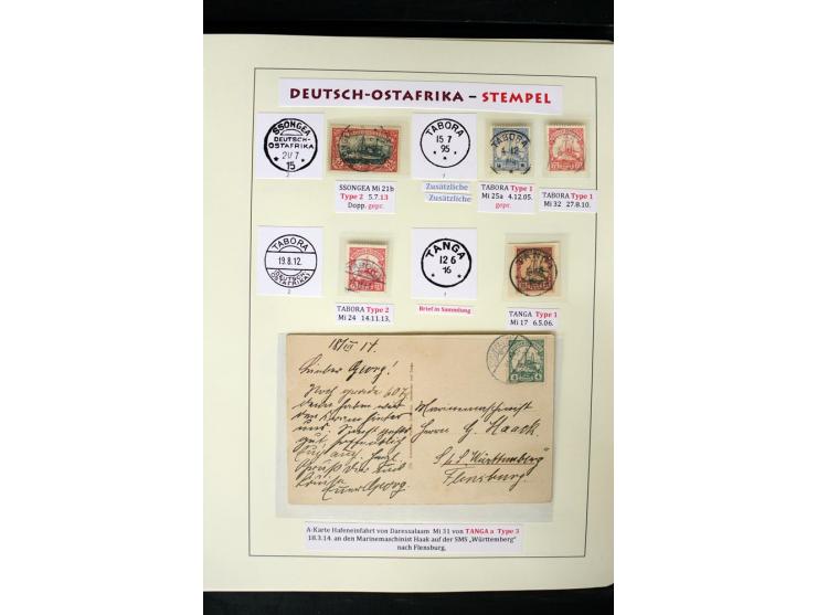 1891/1914, Stempelsammlung von Amani bis Wuguri inkl. Bahn- und Schiffstpost auf ca. 40 losen Marken, 120 Briefstücken und üb