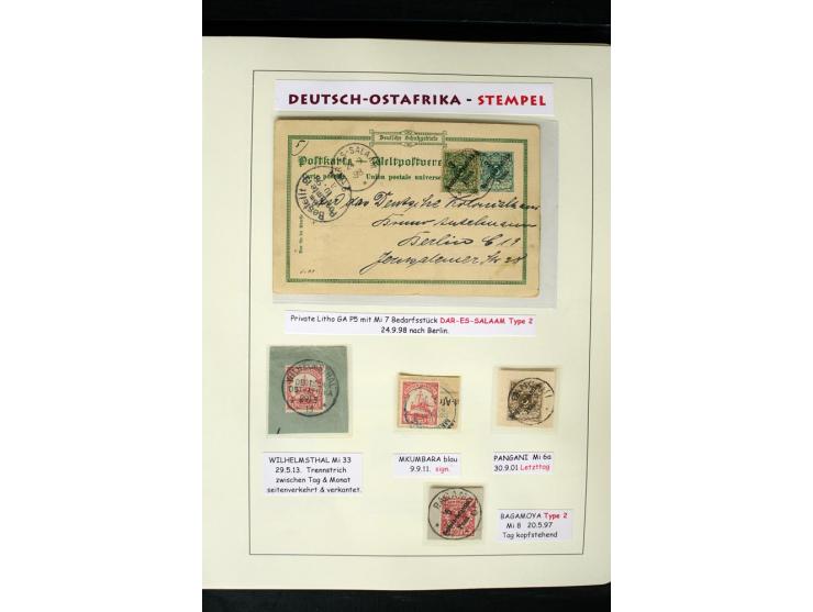 1891/1914, Stempelsammlung von Amani bis Wuguri inkl. Bahn- und Schiffstpost auf ca. 40 losen Marken, 120 Briefstücken und üb