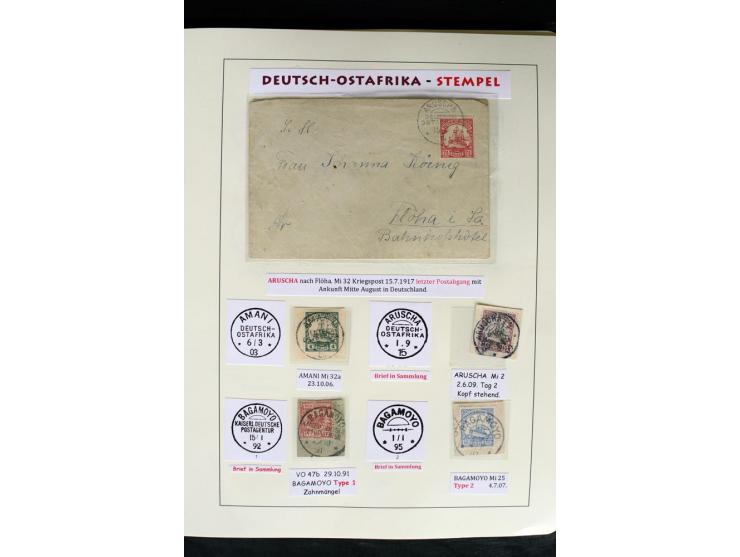 1891/1914, Stempelsammlung von Amani bis Wuguri inkl. Bahn- und Schiffstpost auf ca. 40 losen Marken, 120 Briefstücken und üb