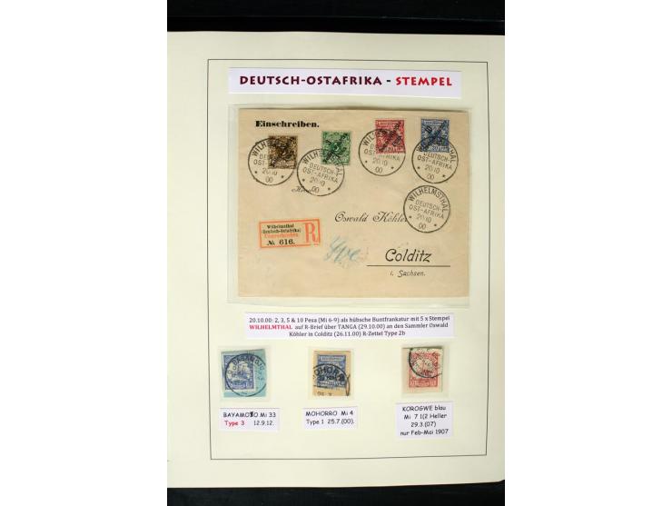 1891/1914, Stempelsammlung von Amani bis Wuguri inkl. Bahn- und Schiffstpost auf ca. 40 losen Marken, 120 Briefstücken und üb