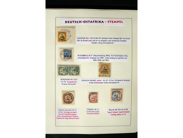 1891/1914, Stempelsammlung von Amani bis Wuguri inkl. Bahn- und Schiffstpost auf ca. 40 losen Marken, 120 Briefstücken und üb