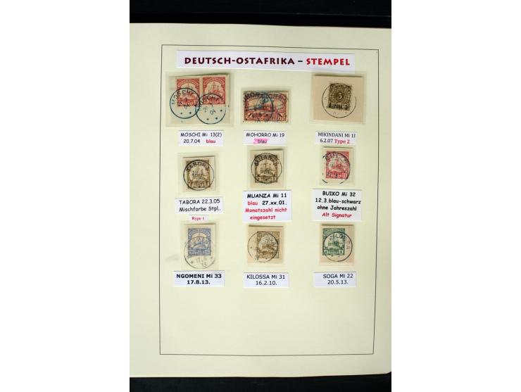 1891/1914, Stempelsammlung von Amani bis Wuguri inkl. Bahn- und Schiffstpost auf ca. 40 losen Marken, 120 Briefstücken und üb