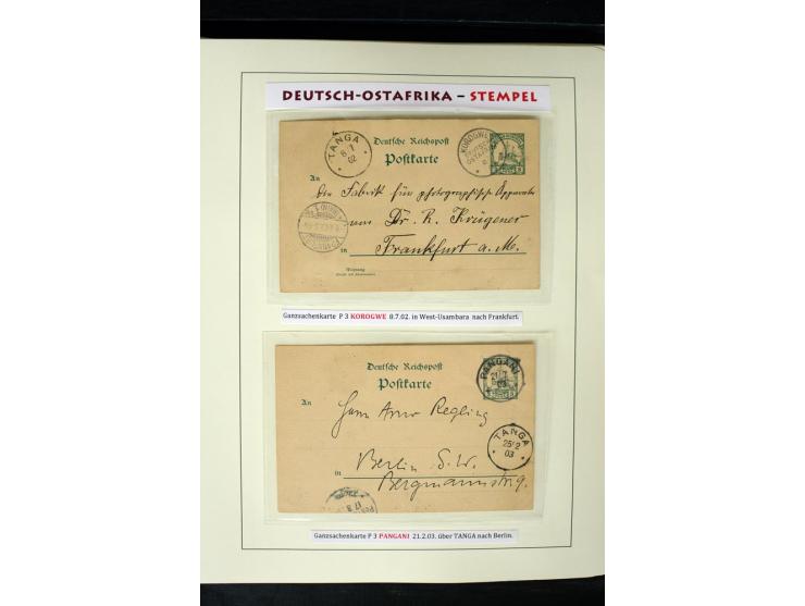 1891/1914, Stempelsammlung von Amani bis Wuguri inkl. Bahn- und Schiffstpost auf ca. 40 losen Marken, 120 Briefstücken und üb