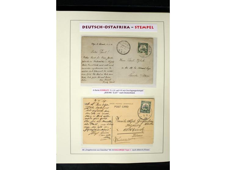 1891/1914, Stempelsammlung von Amani bis Wuguri inkl. Bahn- und Schiffstpost auf ca. 40 losen Marken, 120 Briefstücken und üb