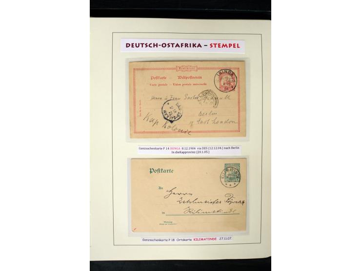 1891/1914, Stempelsammlung von Amani bis Wuguri inkl. Bahn- und Schiffstpost auf ca. 40 losen Marken, 120 Briefstücken und üb