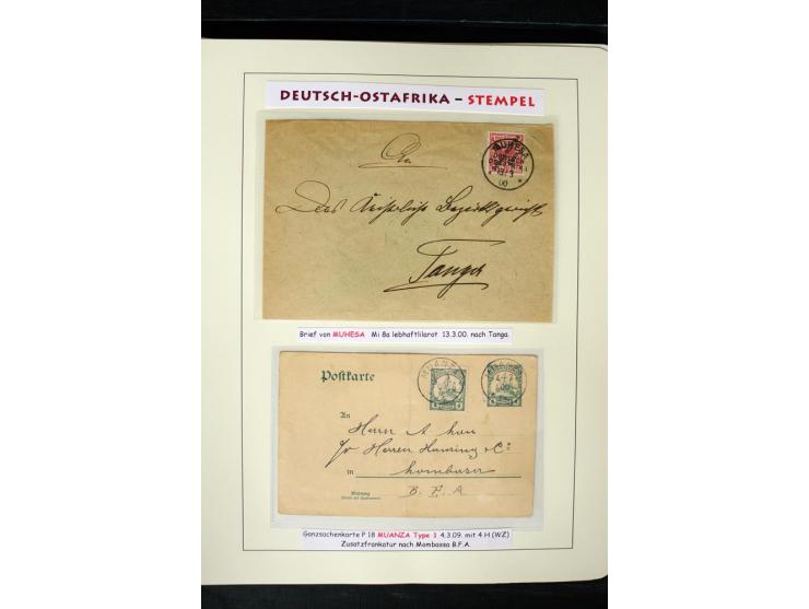 1891/1914, Stempelsammlung von Amani bis Wuguri inkl. Bahn- und Schiffstpost auf ca. 40 losen Marken, 120 Briefstücken und üb