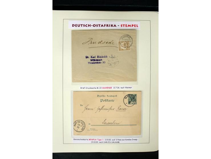 1891/1914, Stempelsammlung von Amani bis Wuguri inkl. Bahn- und Schiffstpost auf ca. 40 losen Marken, 120 Briefstücken und üb