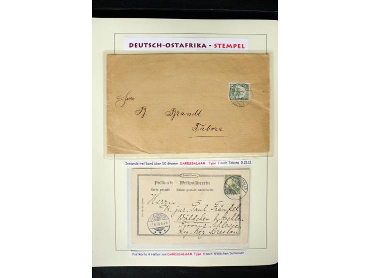 1891/1914, Stempelsammlung von Amani bis Wuguri inkl. Bahn- und Schiffstpost auf ca. 40 losen Marken, 120 Briefstücken und üb