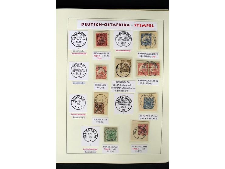 1891/1914, Stempelsammlung von Amani bis Wuguri inkl. Bahn- und Schiffstpost auf ca. 40 losen Marken, 120 Briefstücken und üb