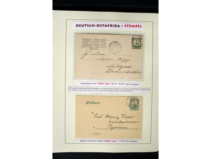 1891/1914, Stempelsammlung von Amani bis Wuguri inkl. Bahn- und Schiffstpost auf ca. 40 losen Marken, 120 Briefstücken und üb