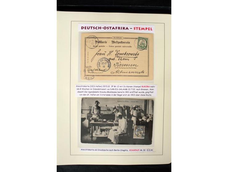 1891/1914, Stempelsammlung von Amani bis Wuguri inkl. Bahn- und Schiffstpost auf ca. 40 losen Marken, 120 Briefstücken und üb