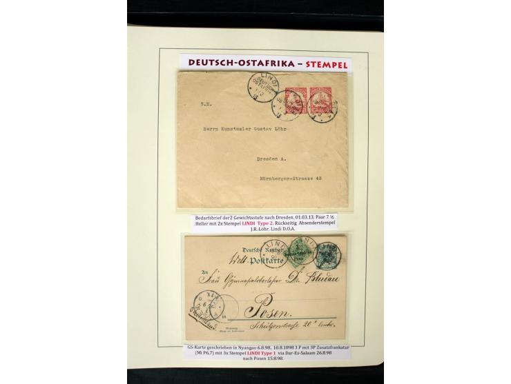 1891/1914, Stempelsammlung von Amani bis Wuguri inkl. Bahn- und Schiffstpost auf ca. 40 losen Marken, 120 Briefstücken und üb