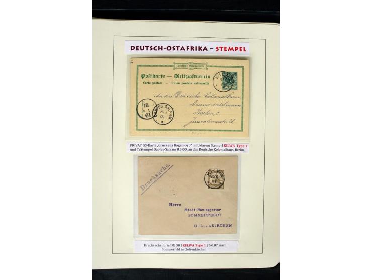 1891/1914, Stempelsammlung von Amani bis Wuguri inkl. Bahn- und Schiffstpost auf ca. 40 losen Marken, 120 Briefstücken und üb