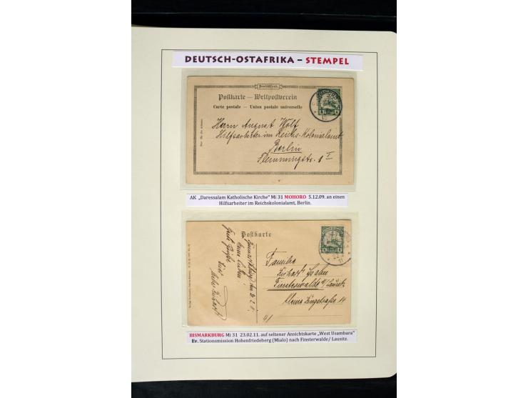 1891/1914, Stempelsammlung von Amani bis Wuguri inkl. Bahn- und Schiffstpost auf ca. 40 losen Marken, 120 Briefstücken und üb