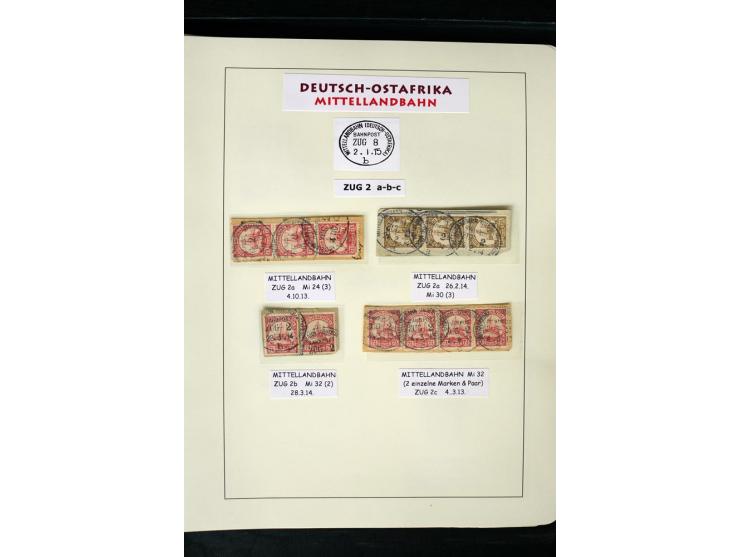 1891/1914, Stempelsammlung von Amani bis Wuguri inkl. Bahn- und Schiffstpost auf ca. 40 losen Marken, 120 Briefstücken und üb