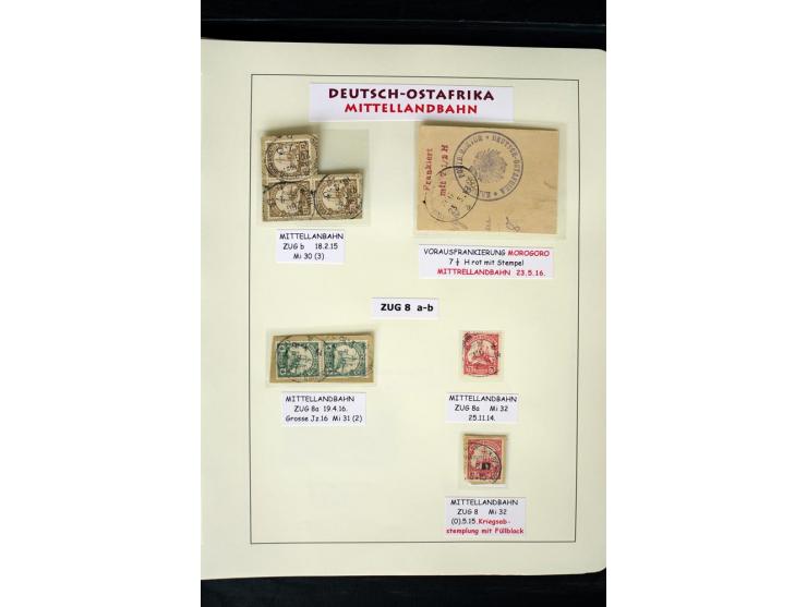 1891/1914, Stempelsammlung von Amani bis Wuguri inkl. Bahn- und Schiffstpost auf ca. 40 losen Marken, 120 Briefstücken und üb
