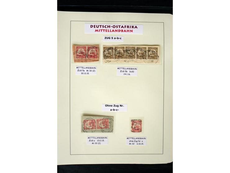 1891/1914, Stempelsammlung von Amani bis Wuguri inkl. Bahn- und Schiffstpost auf ca. 40 losen Marken, 120 Briefstücken und üb