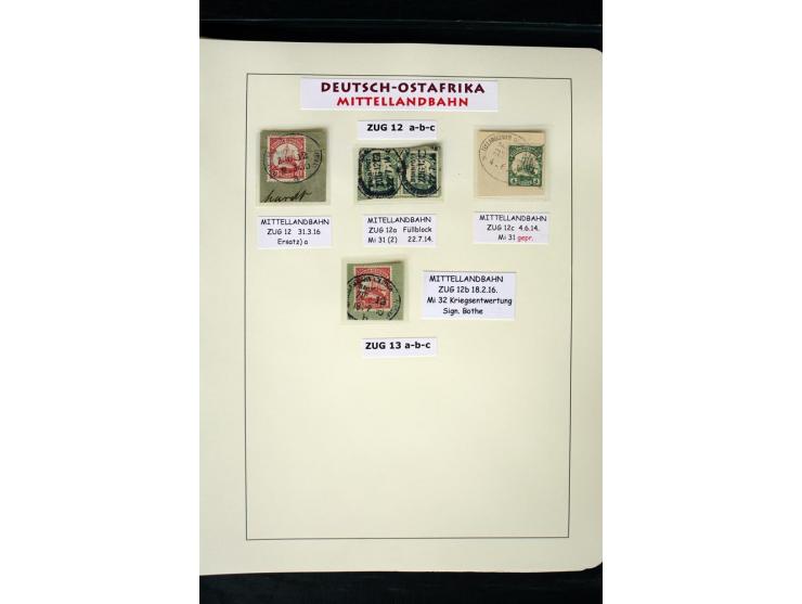 1891/1914, Stempelsammlung von Amani bis Wuguri inkl. Bahn- und Schiffstpost auf ca. 40 losen Marken, 120 Briefstücken und üb