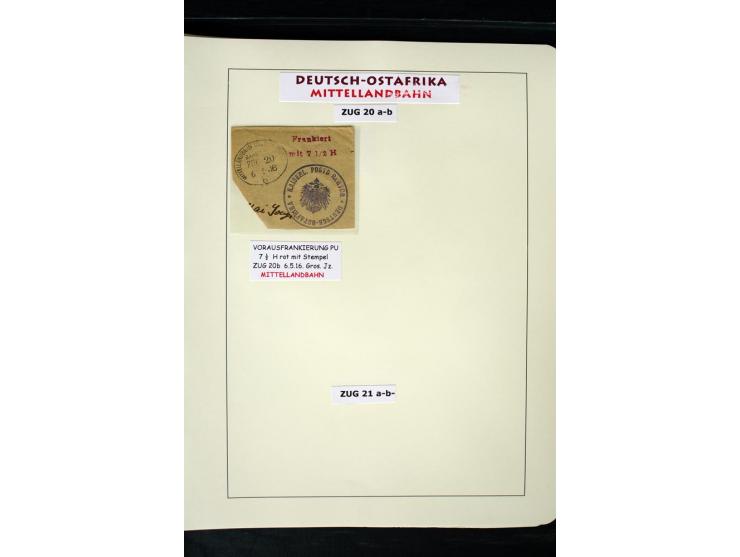 1891/1914, Stempelsammlung von Amani bis Wuguri inkl. Bahn- und Schiffstpost auf ca. 40 losen Marken, 120 Briefstücken und üb