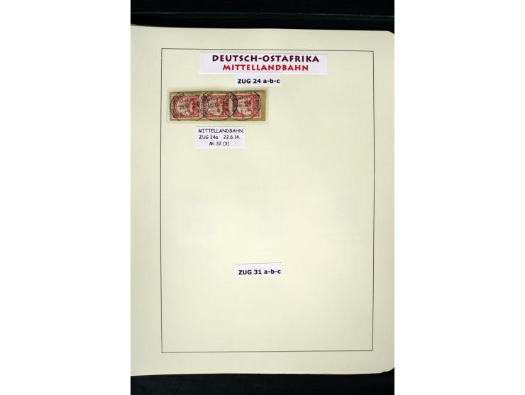 1891/1914, Stempelsammlung von Amani bis Wuguri inkl. Bahn- und Schiffstpost auf ca. 40 losen Marken, 120 Briefstücken und üb