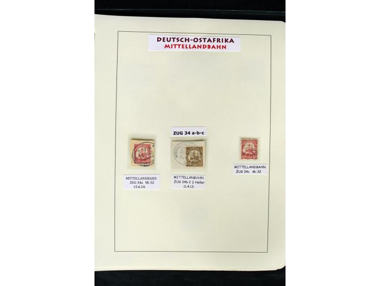 1891/1914, Stempelsammlung von Amani bis Wuguri inkl. Bahn- und Schiffstpost auf ca. 40 losen Marken, 120 Briefstücken und üb