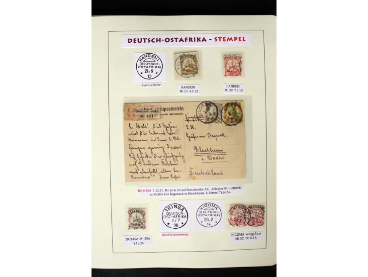 1891/1914, Stempelsammlung von Amani bis Wuguri inkl. Bahn- und Schiffstpost auf ca. 40 losen Marken, 120 Briefstücken und üb