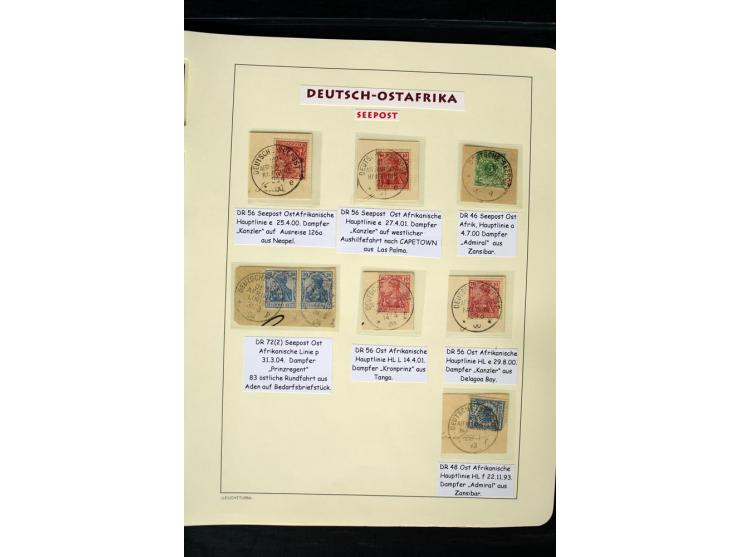 1891/1914, Stempelsammlung von Amani bis Wuguri inkl. Bahn- und Schiffstpost auf ca. 40 losen Marken, 120 Briefstücken und üb