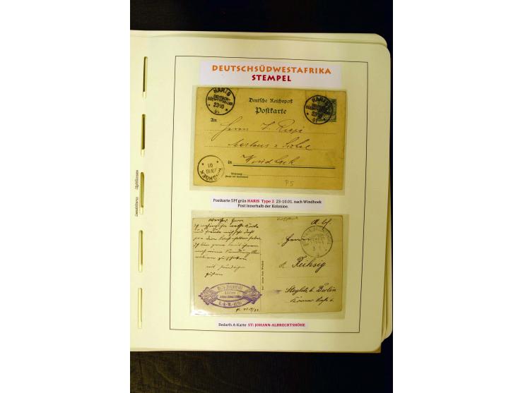 1891/1914, umfangreiche Sammlung von Abbabis bis Windhuk inkl. den Bahn- und Feldpoststempeln auf losen Marken, schönen Brief