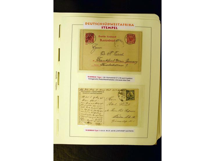 1891/1914, umfangreiche Sammlung von Abbabis bis Windhuk inkl. den Bahn- und Feldpoststempeln auf losen Marken, schönen Brief