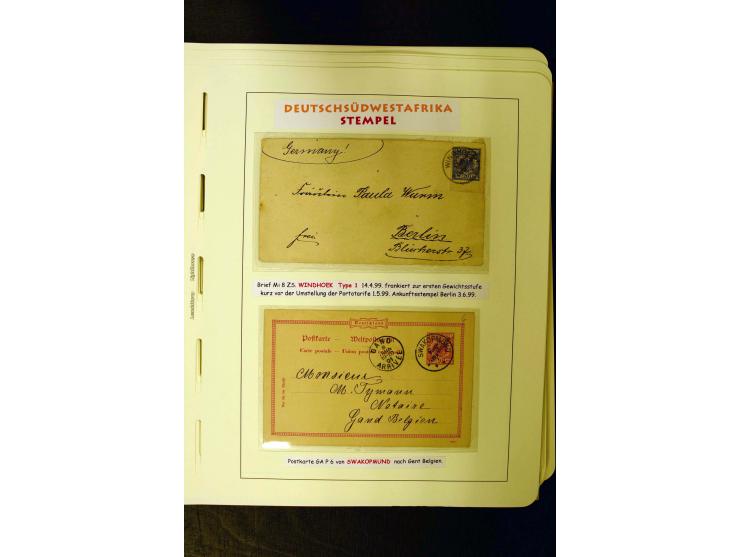 1891/1914, umfangreiche Sammlung von Abbabis bis Windhuk inkl. den Bahn- und Feldpoststempeln auf losen Marken, schönen Brief