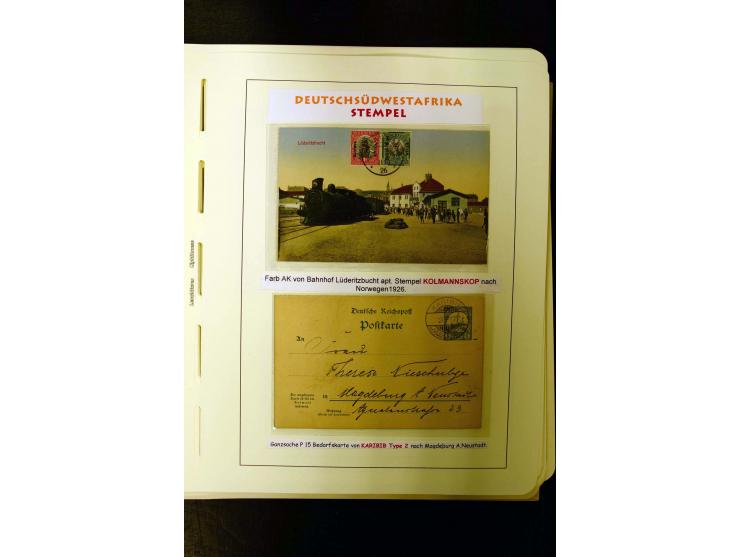 1891/1914, umfangreiche Sammlung von Abbabis bis Windhuk inkl. den Bahn- und Feldpoststempeln auf losen Marken, schönen Brief