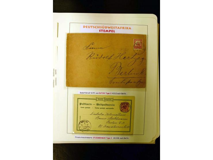 1891/1914, umfangreiche Sammlung von Abbabis bis Windhuk inkl. den Bahn- und Feldpoststempeln auf losen Marken, schönen Brief