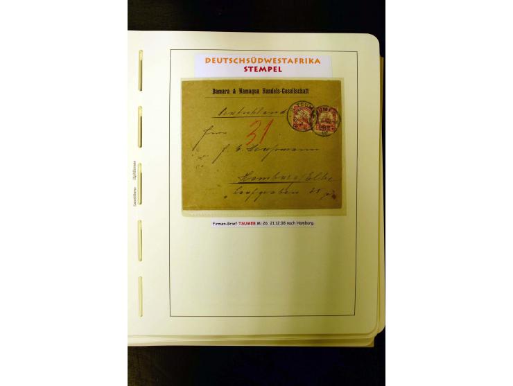 1891/1914, umfangreiche Sammlung von Abbabis bis Windhuk inkl. den Bahn- und Feldpoststempeln auf losen Marken, schönen Brief