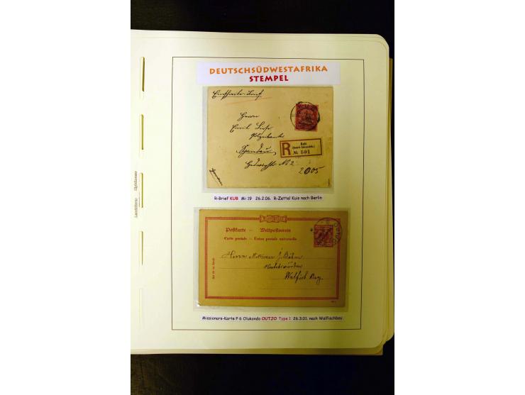 1891/1914, umfangreiche Sammlung von Abbabis bis Windhuk inkl. den Bahn- und Feldpoststempeln auf losen Marken, schönen Brief