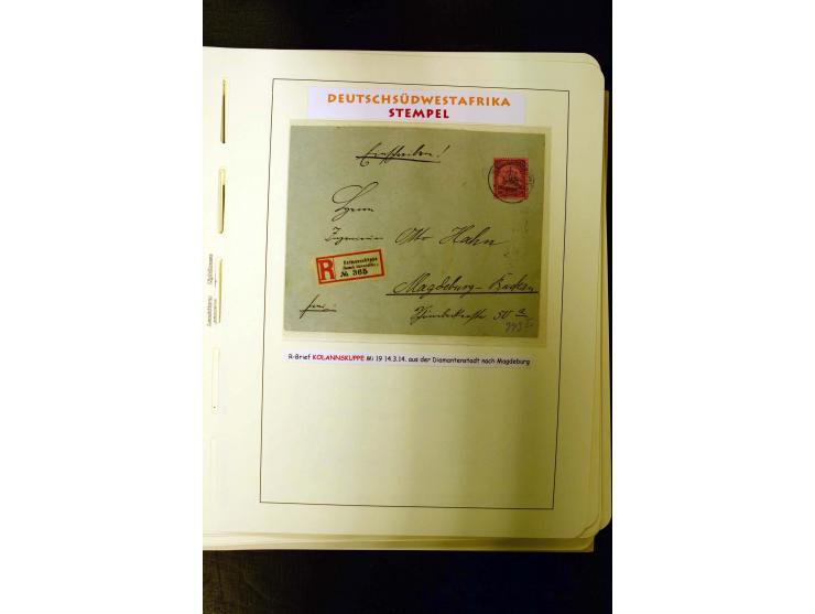 1891/1914, umfangreiche Sammlung von Abbabis bis Windhuk inkl. den Bahn- und Feldpoststempeln auf losen Marken, schönen Brief