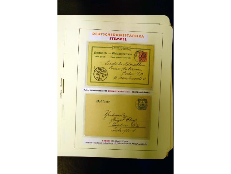1891/1914, umfangreiche Sammlung von Abbabis bis Windhuk inkl. den Bahn- und Feldpoststempeln auf losen Marken, schönen Brief